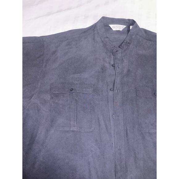 VINTAGE MENS GENELLI Black Monotone SILK SHIRT NEHRU COLLAR 2XL Short Sleeved - Picture 4 of 8